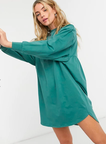 ASOS DESIGN oversized smock back sweat dress in green