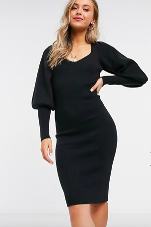 French Connection balloon-sleeve sweater dress in black