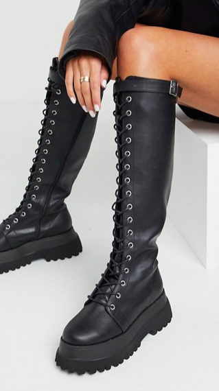 ASOS DESIGN Camera chunky lace up knee boots in black