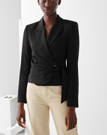 Stories Fitted Cropped Side Belt Blazer