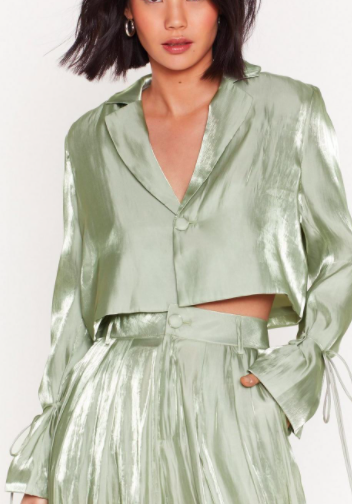 Nasty Gal Wine and Shine Satin Cropped Blazer