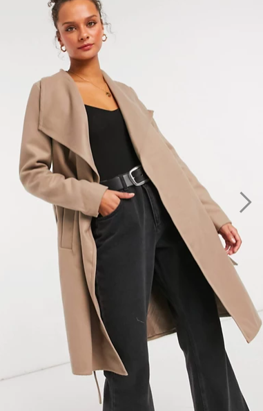 JDY oversized wrap coat in tan