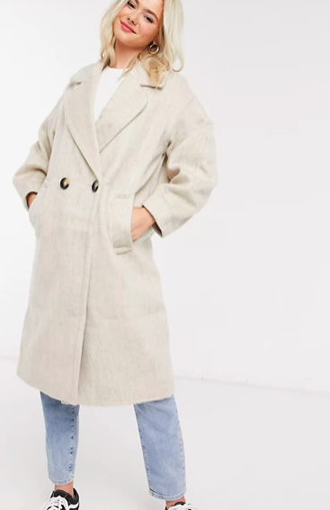 ASOS DESIGN brushed coat with sleeve detail in stone