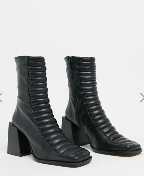 ASOS DESIGN Ready premium leather padded heeled boots in black