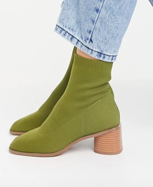 ASOS DESIGN Radley knitted heeled sock boots in khaki