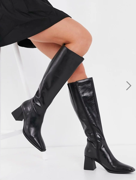 Vagabond Hedda leather flared heel knee boots in black