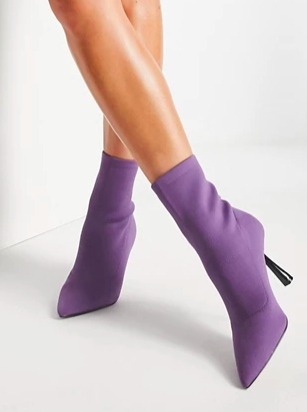 ASOS DESIGN Expert knitted high heeled sock boots in purple