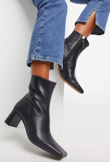 ASOS DESIGN Rain premium square toe leather boots in black