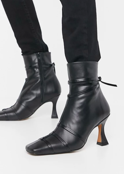 ASOS DESIGN Ryder premium leather boots with interest heel in black