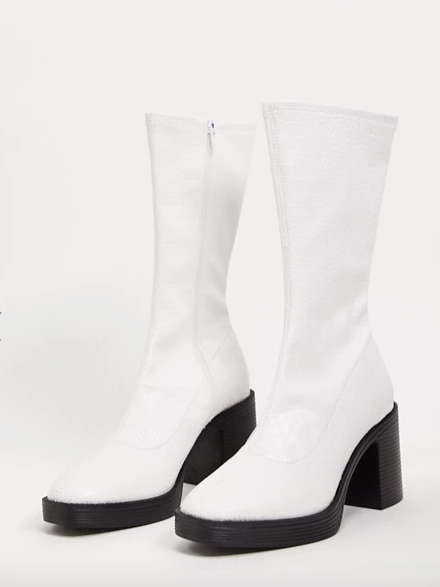 Public Desire Generate chunky sock boots in white faux croc