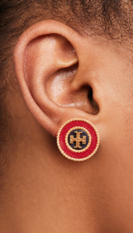 Tory Burch Milgrain Logo Stud Earrings  