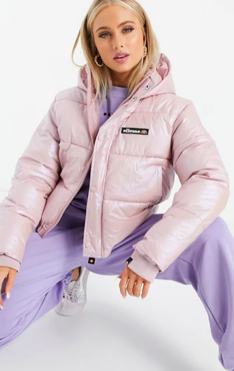 ellesse cropped puffer jacket in pearlescent