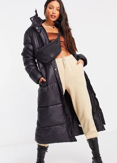 Missguided Tall longline hooded padded jacket in black