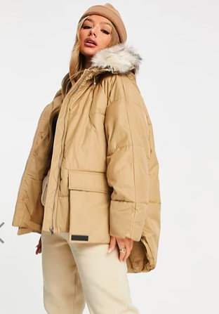 Sixth June oversized puffer jacket with faux-fur hood