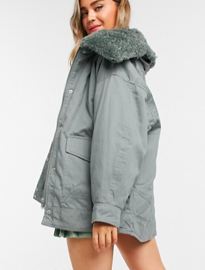 ASOS DESIGN fleece collared jacket with quilted liner in teal