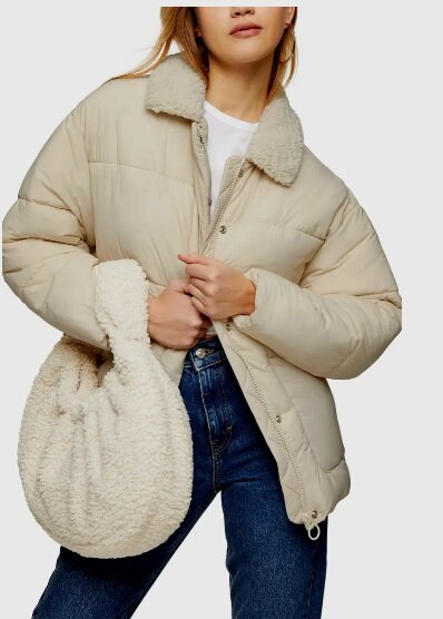 Chloe Faux Shearling Trim Puffer Jacket TOPSHOP