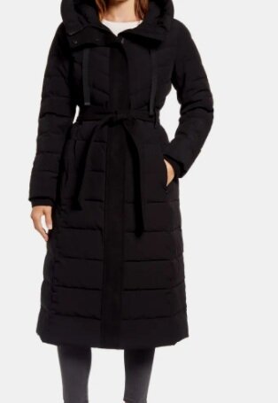 Belted Hooded Quilted Coat ELLEN TRACY