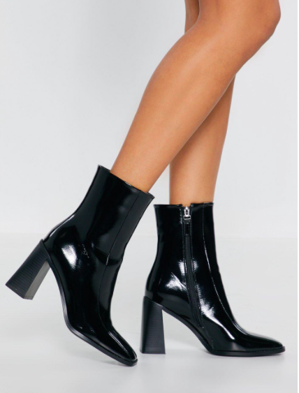 Nasty Gal Square Up Patent Faux Leather Boot