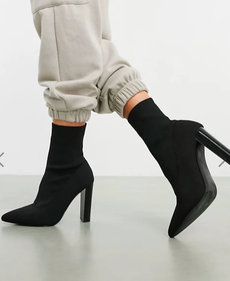ASOS DESIGN Enhance block heel sock boots in black knit
