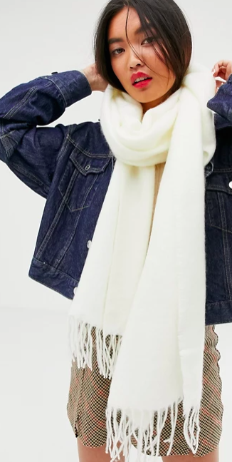 ASOS DESIGN supersoft long woven scarf with tassels in white