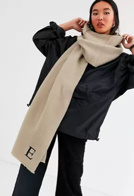 ASOS DESIGN personalized scarf with E initial