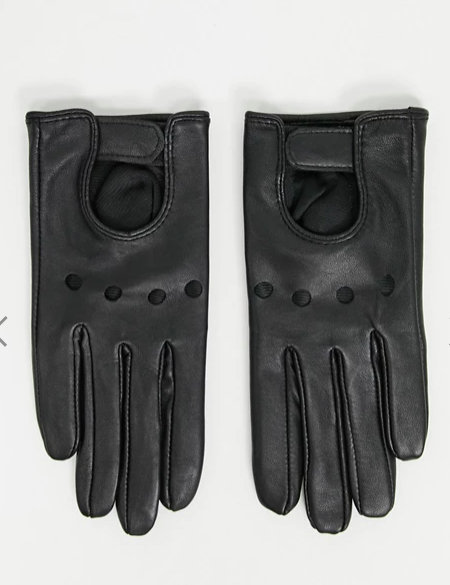 ASOS DESIGN leather plain cutout gloves with touch screen in black