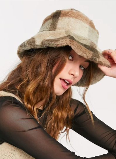 My Accessories London bucket hat in faux fur check