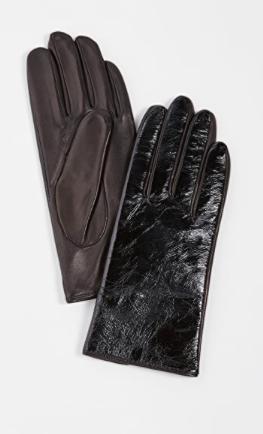 Carolina Amato Black Patent Gloves 