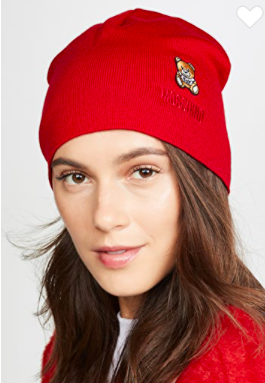 Moschino Red Bear Patch Beanie  