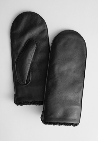 Stories Leather Faux Shearling Mittens