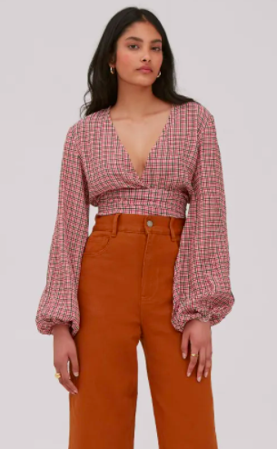 THE FIFTH  RADIANT LONG SLEEVE TOP PINK CHECK