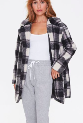 Forever 21 Faux Shearling Plaid Coat