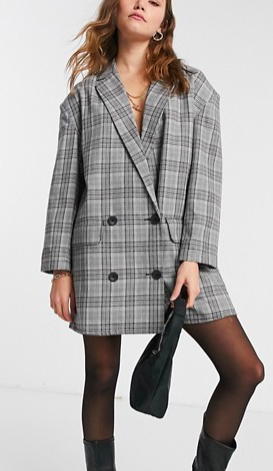 ASOS DESIGN oversized mini blazer dress in gray check