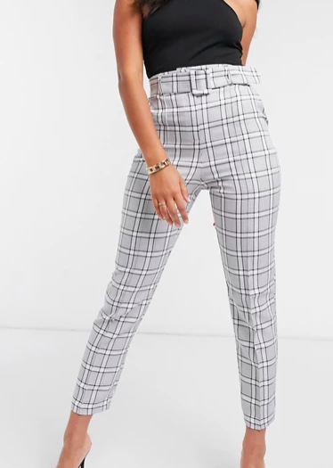 ASOS DESIGN high waisted belted cigarette in mono check