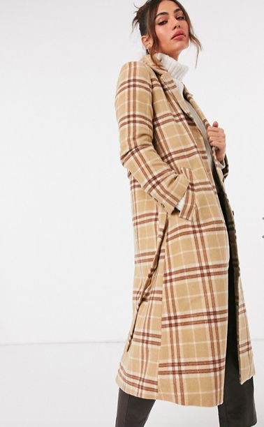 &amp; Other Stories wool blend belted check coat in brown