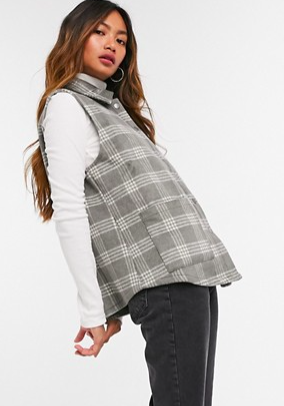 Y.A.S vest with pocket detailing in gray plaid