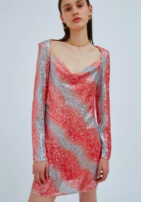 C/MEO COLLECTIVE  AFFAIR LONG SLEEVE DRESS ROSEWOOD W SILVER