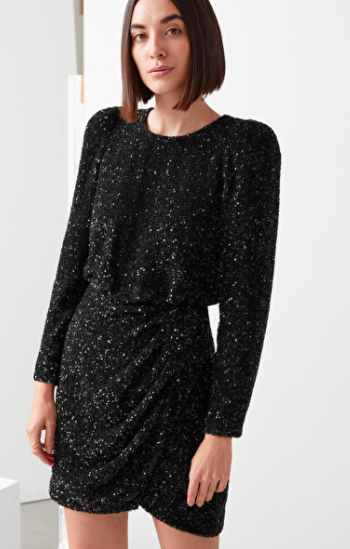 Stories Padded Shoulder Sequin Dress