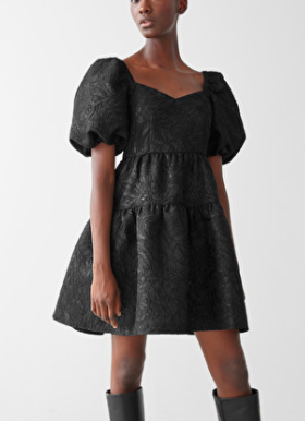 Wide Puff Sleeve Jacquard Mini Dress