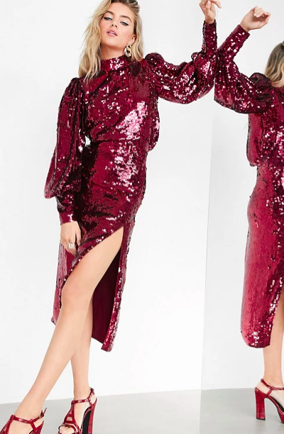 ASOS EDITION top &amp; midi skirt co-ord in burgundy sequin