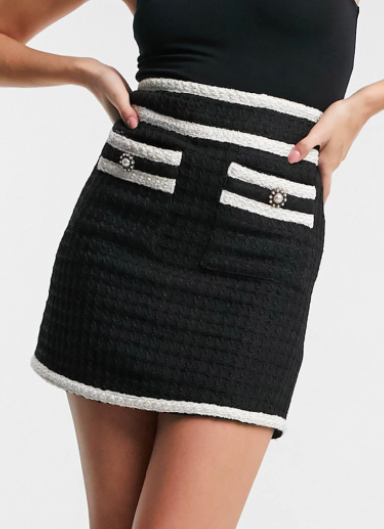 Dream Sister Jane mini skirt with contrast piping and faux pearl buttons