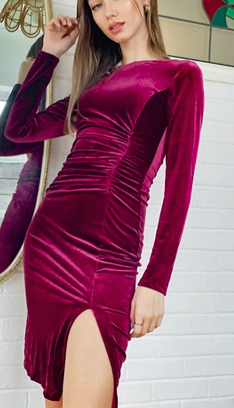 Style Cheat velvet ruched side detail midi dress in berry