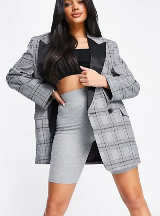 ASOS DESIGN dad blazer in mono plaid with contrast satin lapel