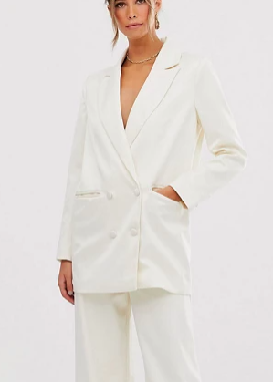 ASOS EDITION satin double breasted blazer &amp; wide leg pants in ivory