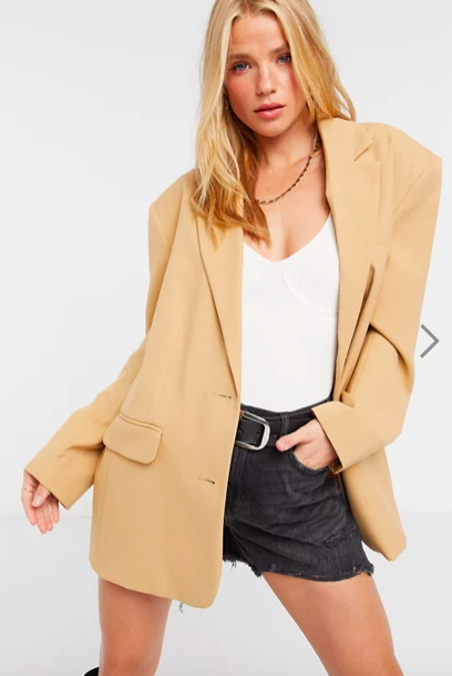 River Island oversized dad blazer in camel