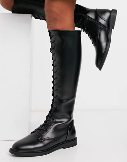 ASOS DESIGN Cassie dressy lace up knee boots in black