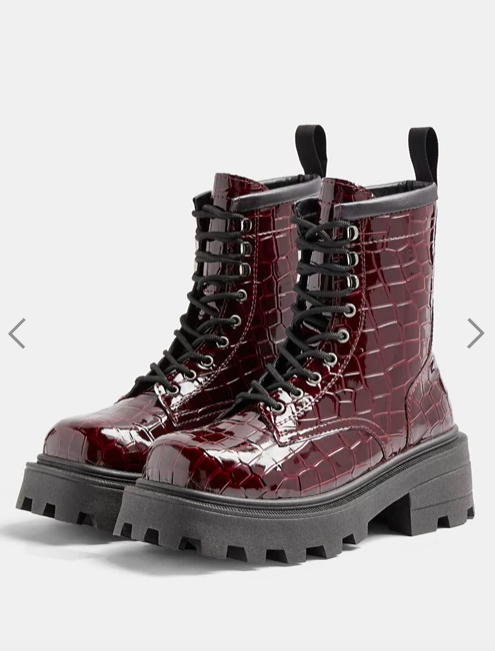 Topshop square toe lace up boots in burgundy