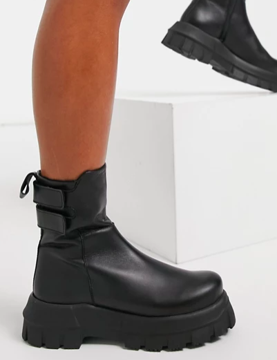 ASOS DESIGN Arizona premium leather chunky boots in black