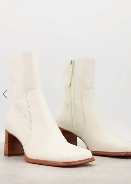 ASOS DESIGN Roisin premium leather square toe boots in off-white