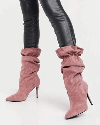 ASOS DESIGN Exactly high heeled slouch boots in lilac